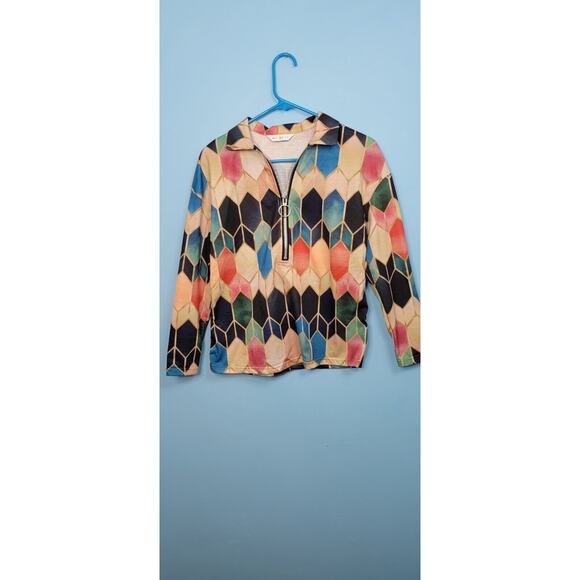 Tendency Shirt Womens Small Multi Color Geometric 1/2 Zip Stretch Pullover - Picture 1 of 4